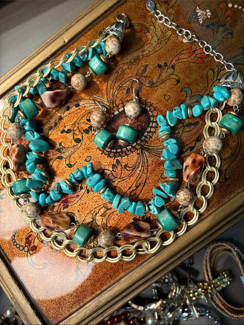 Turquoise Beaded Statement Necklace and Earrings Set